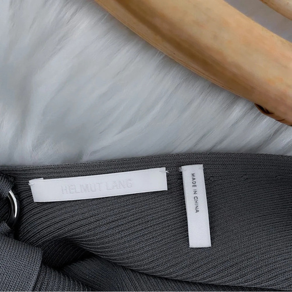 HELMUT LANG Ring Cutout Mockneck Pullover Top Gray Ling Sleeve Sweater - Picture 8 of 15